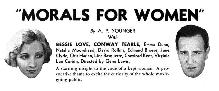 Magazine Advertisement For Morals For Women 1931
